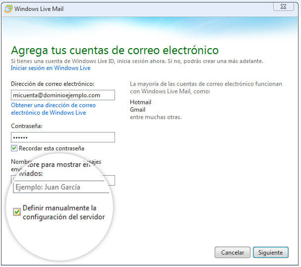 Configurar Correo Windows Live Gmail